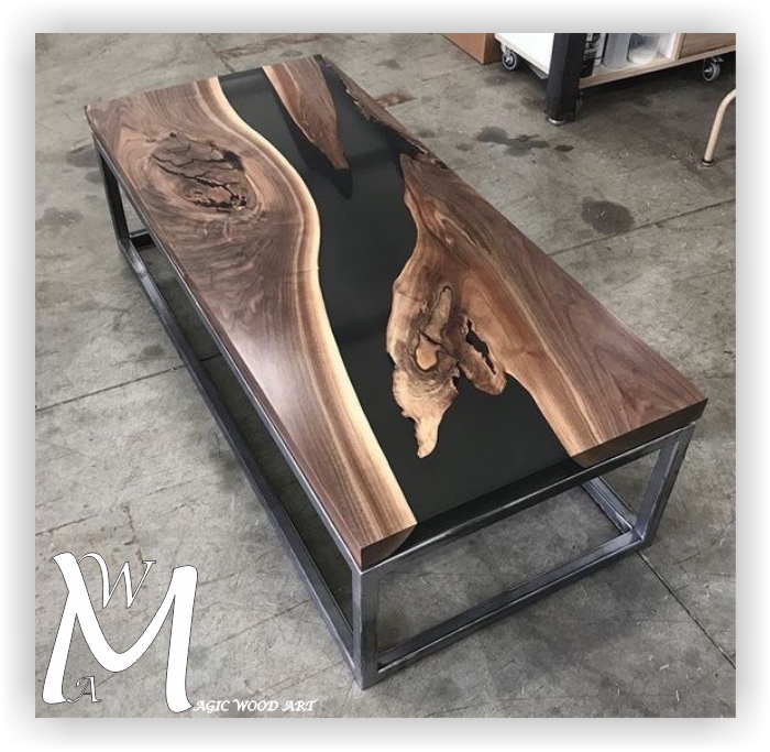 mesa madera resina negro